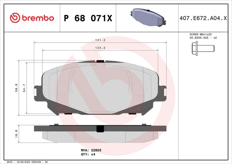BREMBO P68071X Brake Pad Set, disc brake