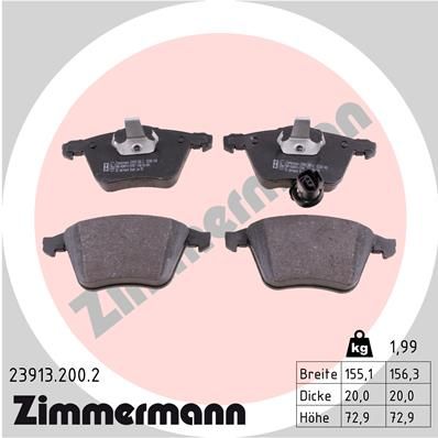 Комплект гальмівних накладок, дискове гальмо, Zimmermann 23913.200.2