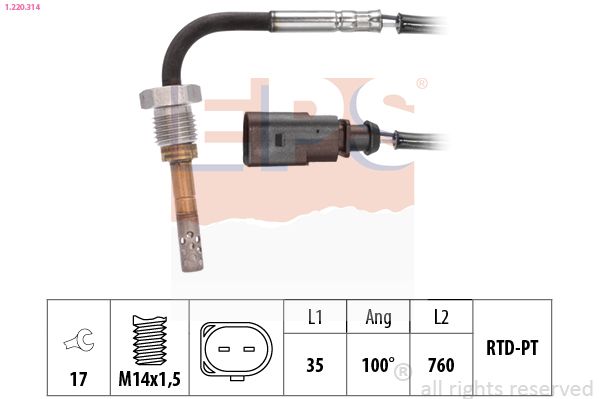 Датчик, температура відпрацьованих газів, Eps 1.220.314