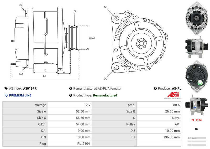 AS-PL A3019PR Alternator