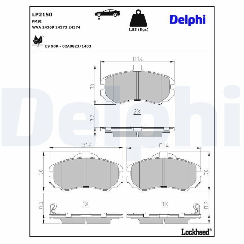 комплект спирачно феродо, дискови спирачки DELPHI