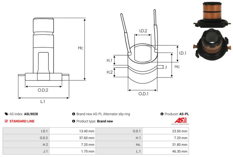 AS-PL ASL9028 Slip Ring, alternator