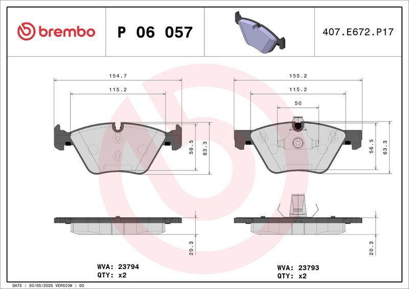 BREMBO P 06 057X Stabdžių trinkelių rinkinys, diskinis stabdys