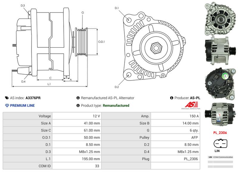 AS-PL A3376PR Alternator