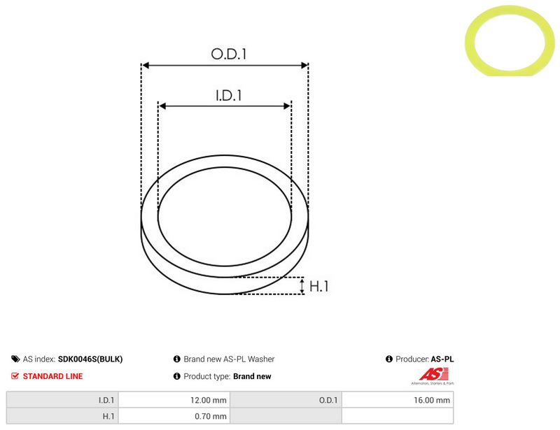 AS-PL SDK0046S(BULK) Repair Set, alternator