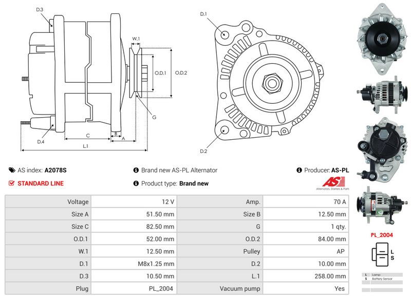 AS-PL A2078S Alternator