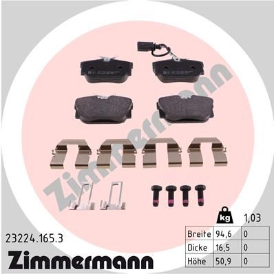 Комплект гальмівних накладок, дискове гальмо, Zimmermann 23224.165.3