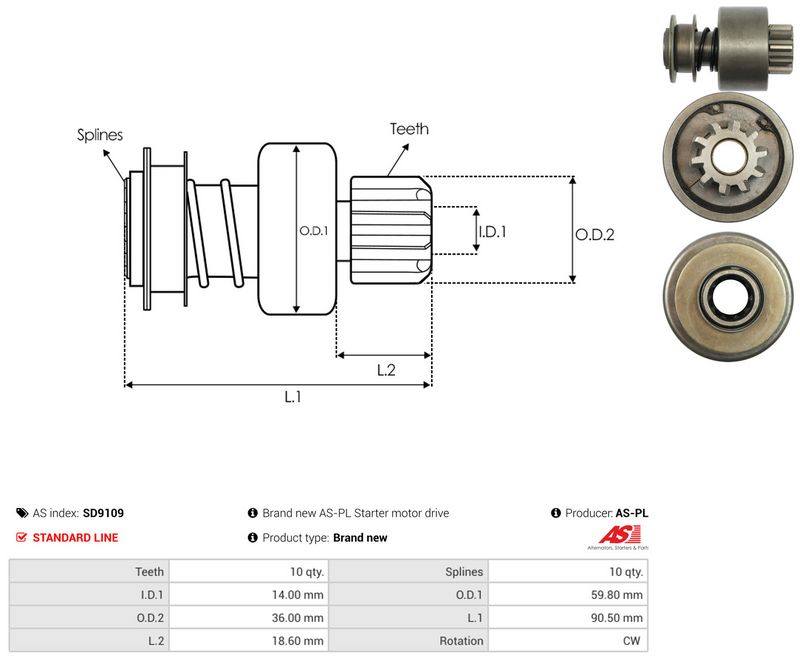 AS-PL SD9109 Freewheel Gear, starter