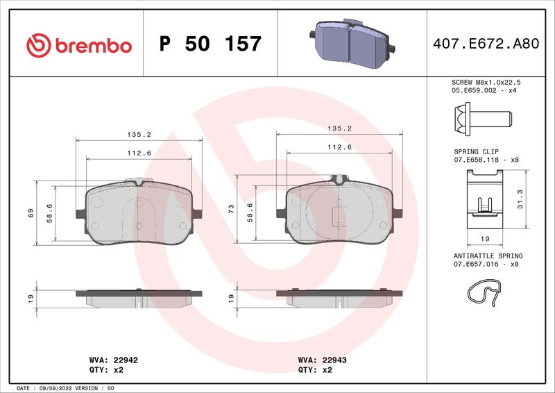 BREMBO fékbetétkészlet, tárcsafék P 50 157