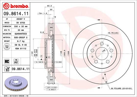 Гальмівний диск, Brembo 09.8614.11