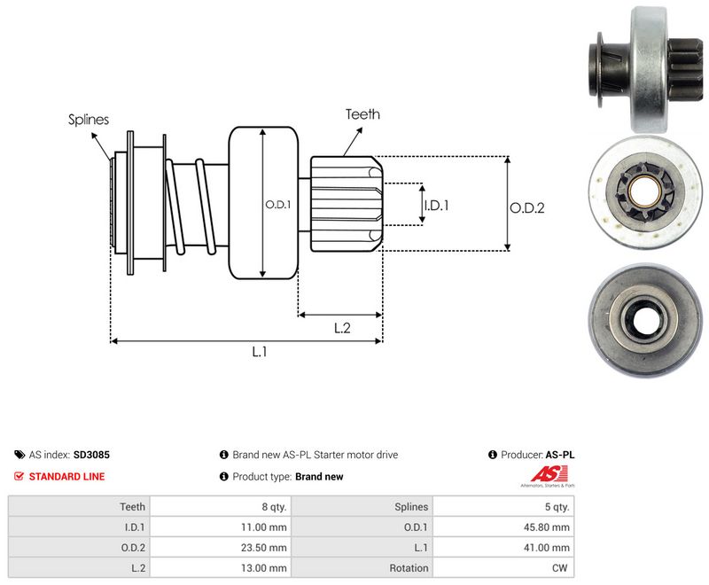 AS-PL SD3085 Freewheel Gear, starter