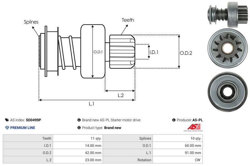 AS-PL SD0499P Freewheel Gear, starter