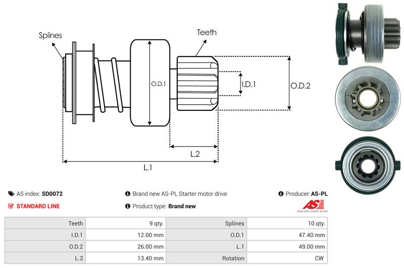 AS-PL SD0072 Freewheel Gear, starter