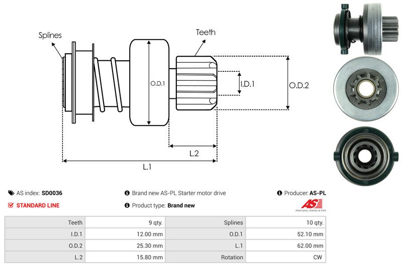 AS-PL SD0036 Freewheel Gear, starter