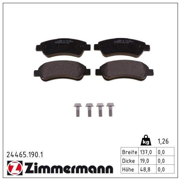 комплект спирачно феродо, дискови спирачки ZIMMERMANN