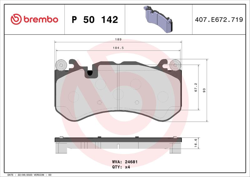 BREMBO fékbetétkészlet, tárcsafék P 50 142