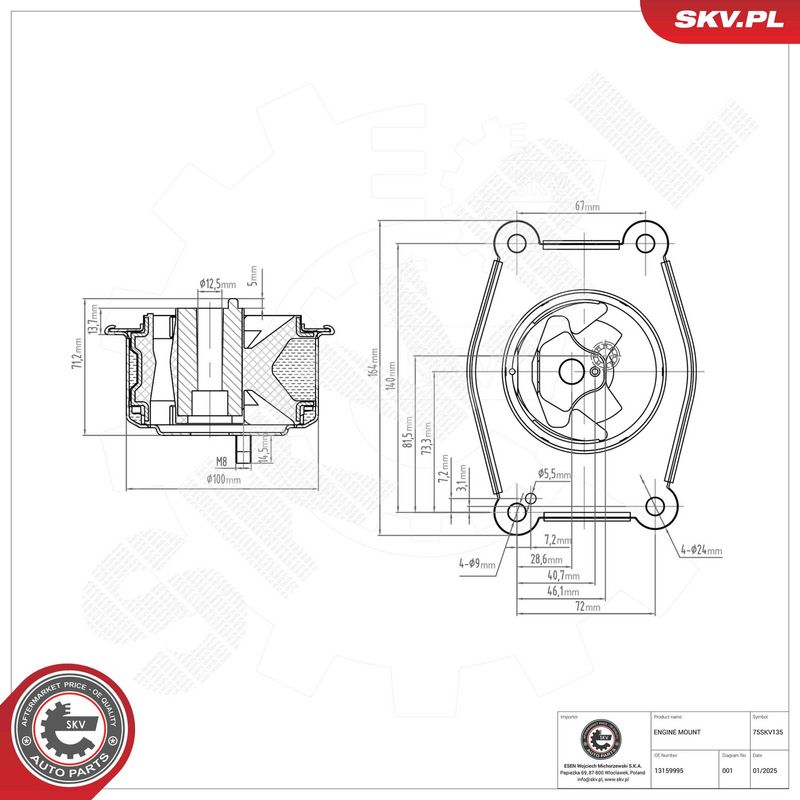Paigutus, Mootor, ESEN SKV 75SKV135
