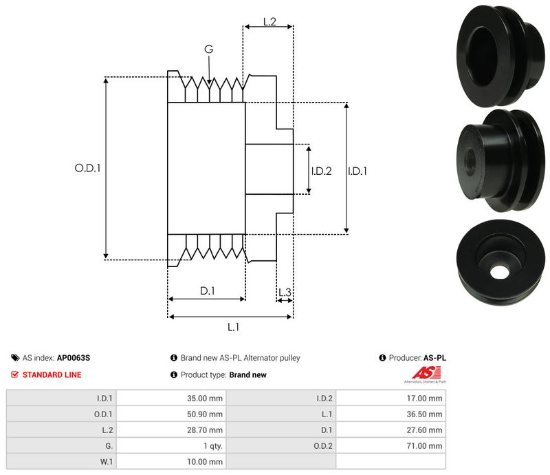 AS-PL AP0063S Belt Pulley, alternator