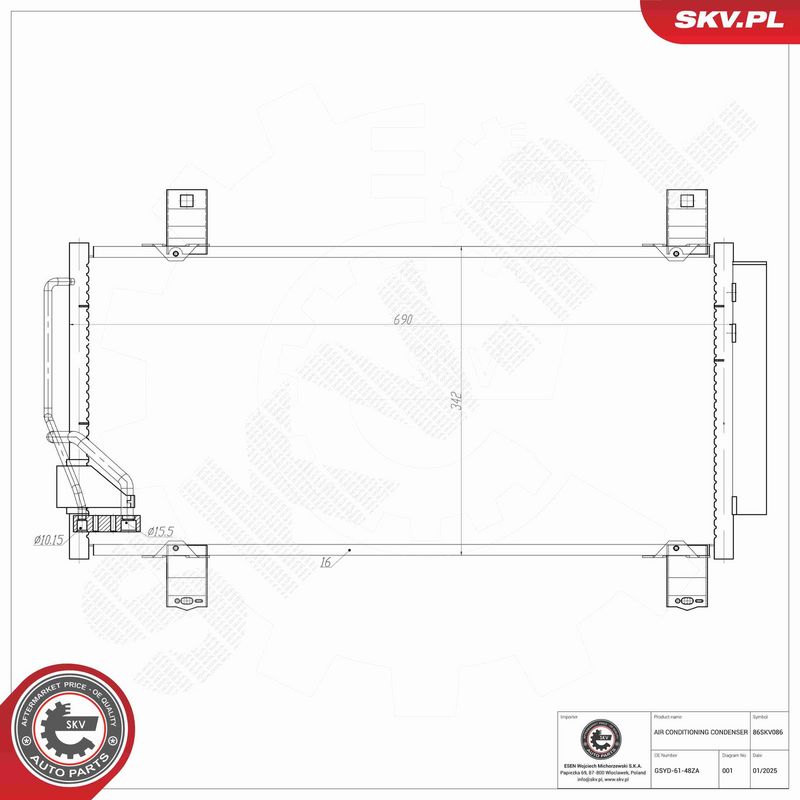 ESEN SKV 86SKV086 Condenser, air conditioning
