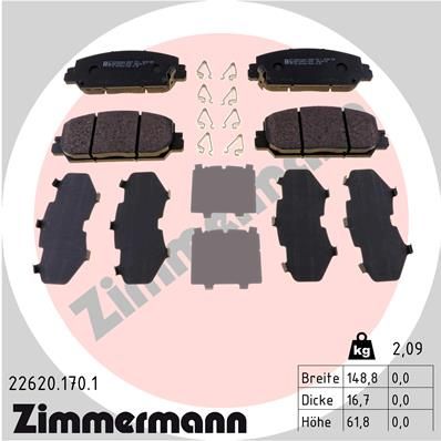 Комплект гальмівних накладок, дискове гальмо, Zimmermann 22620.170.1