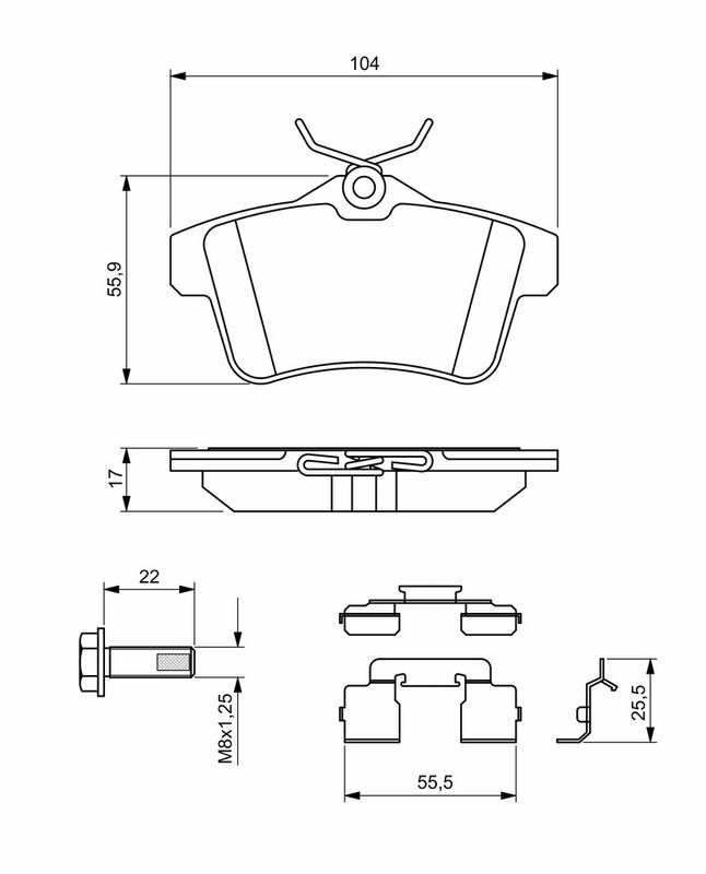 Piduriklotsi komplekt, ketaspidur, BOSCH 0 986 494 640
