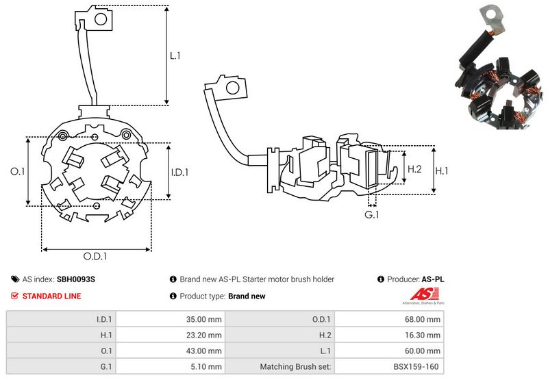 AS-PL SBH0093S Holder, carbon brushes
