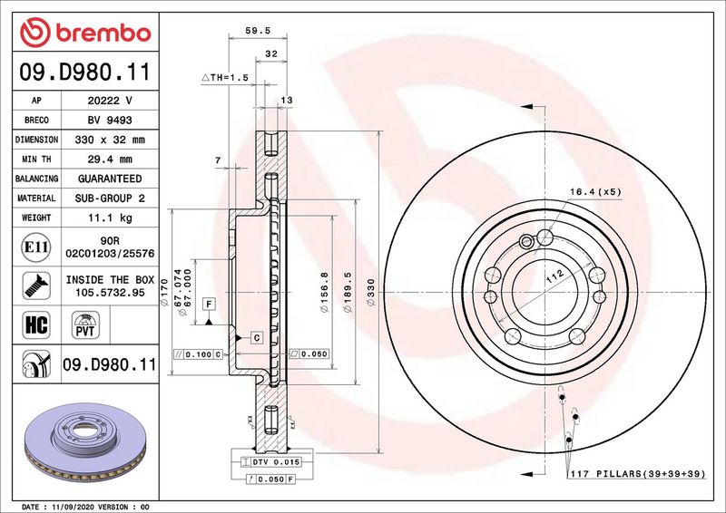 BREMBO 09.D980.11 Brake Disc