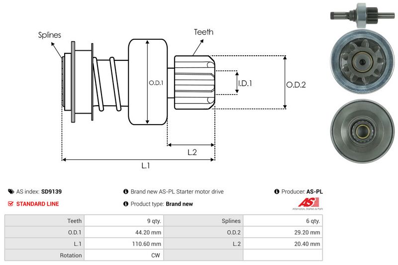 AS-PL SD9139 Freewheel Gear, starter