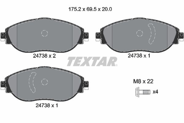 Комплект гальмівних накладок, дискове гальмо, Textar 2473806