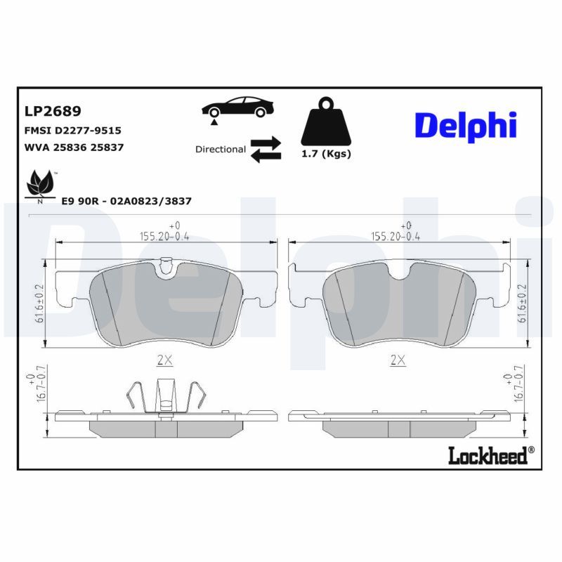 Piduriklotsi komplekt, ketaspidur, DELPHI LP2689