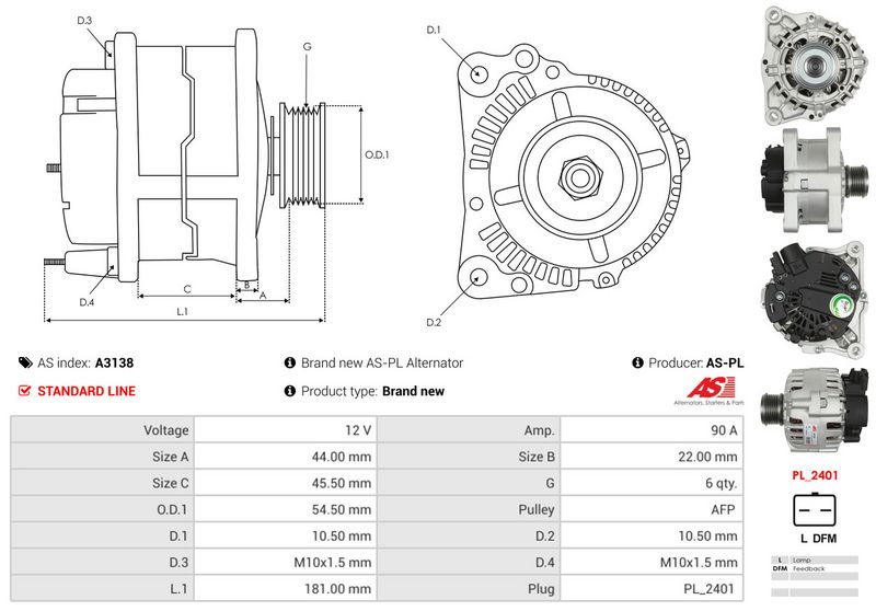 AS-PL A3138 Alternator