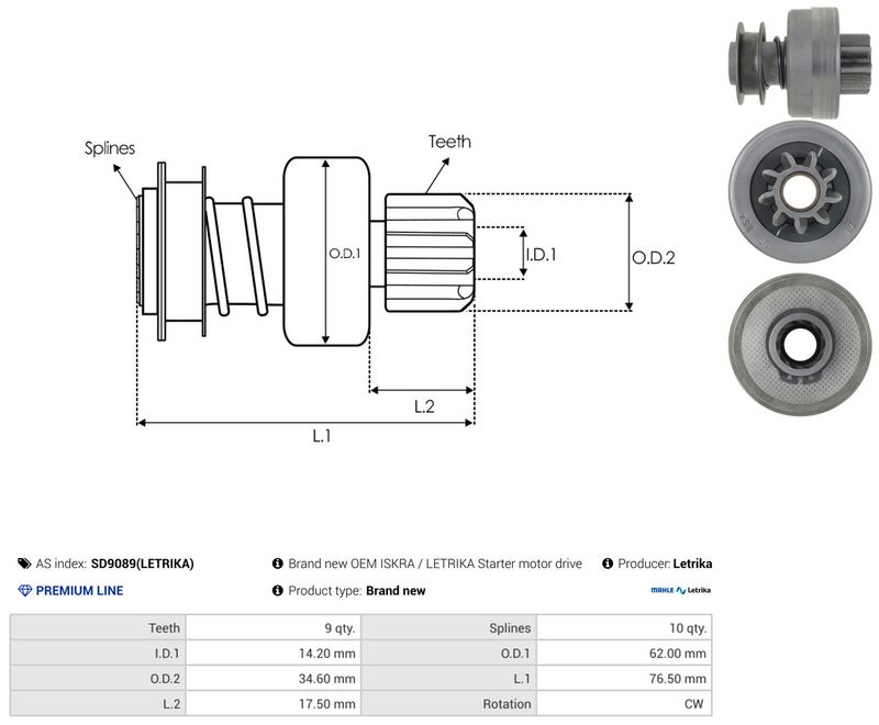 AS-PL SD9089(LETRIKA) Freewheel Gear, starter