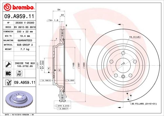 BREMBO Remschijf 09.A959.11