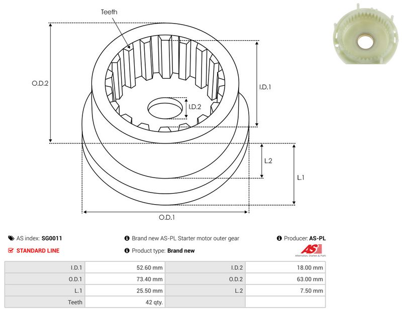 Remondikomplekt, Starter, AS-PL SG0011