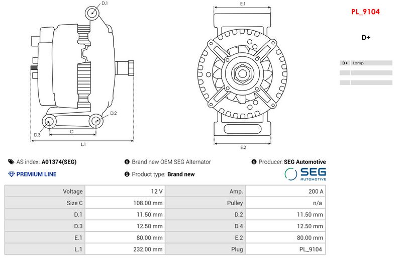 Brand new OEM SEG Alternator