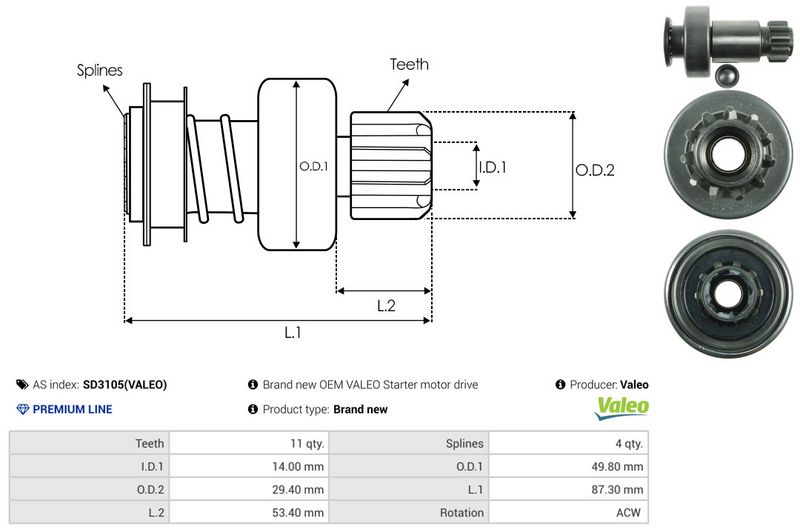 AS-PL SD3105(VALEO) Freewheel Gear, starter