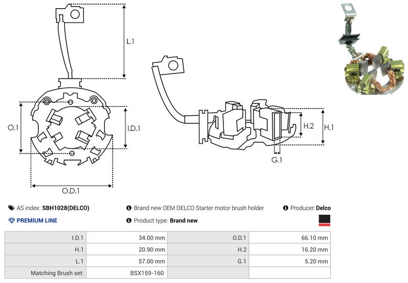 Kinnitus, süsinikuharjad, AS-PL SBH1028(DELCO)