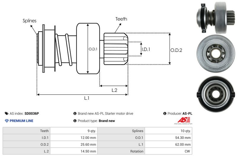 AS-PL SD0036P Freewheel Gear, starter