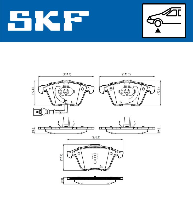 Комплект гальмівних накладок, дискове гальмо, Skf VKBP80586E