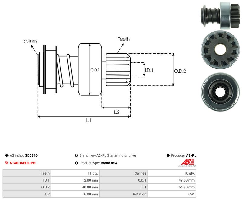 AS-PL SD0340 Freewheel Gear, starter