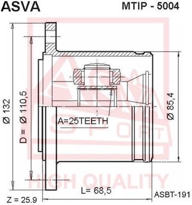 Комплект шарнірів, приводний вал, Asva MTIP5004