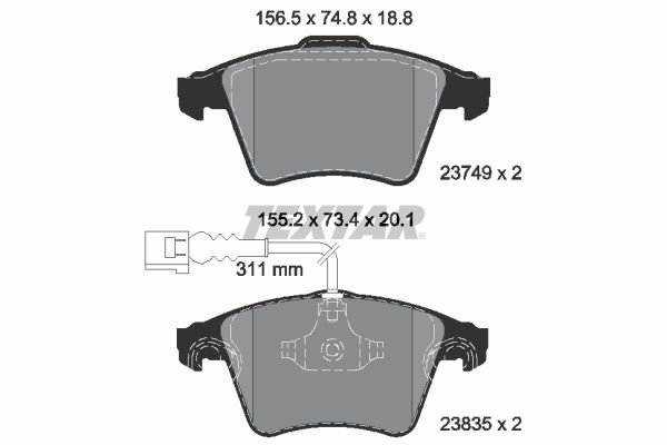 Комплект гальмівних накладок, дискове гальмо, Textar 2374901