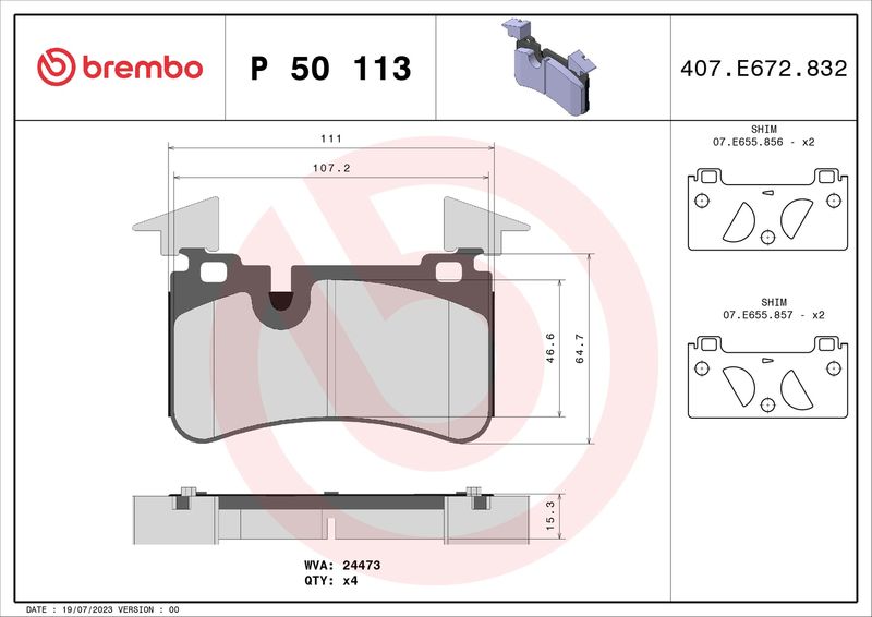 BREMBO fékbetétkészlet, tárcsafék P 50 113