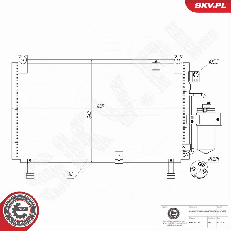 ESEN SKV 86SKV559 Condenser, air conditioning