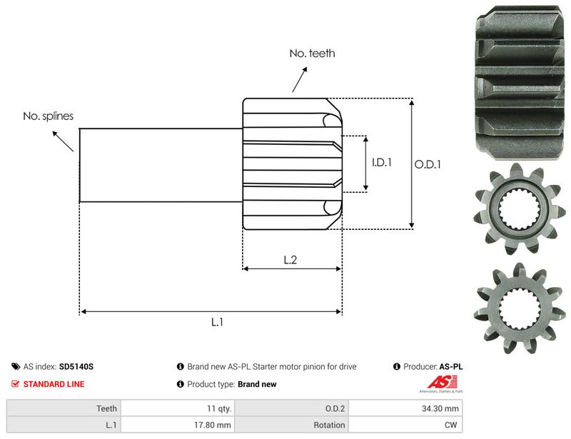AS-PL SD5140S Freewheel Gear, starter