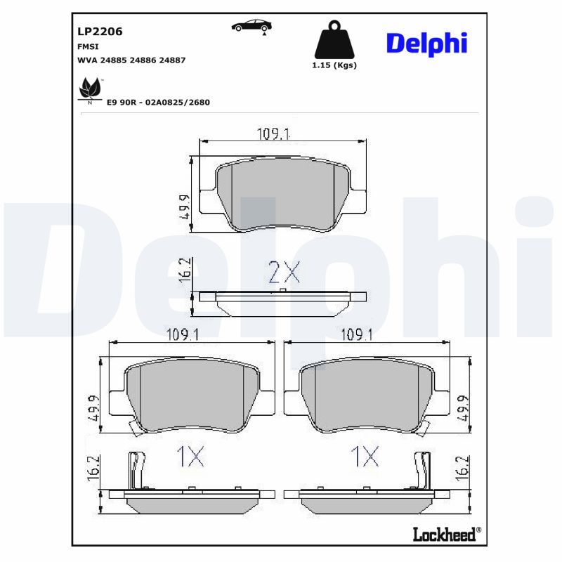 DELPHI LP2206 Brake Pad Set, disc brake