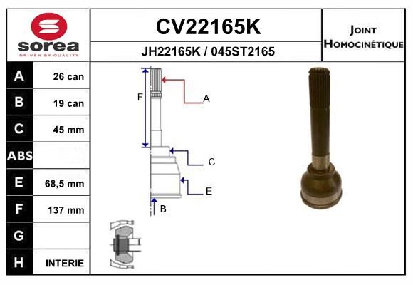 EAI csuklókészlet, hajtótengely CV22165K