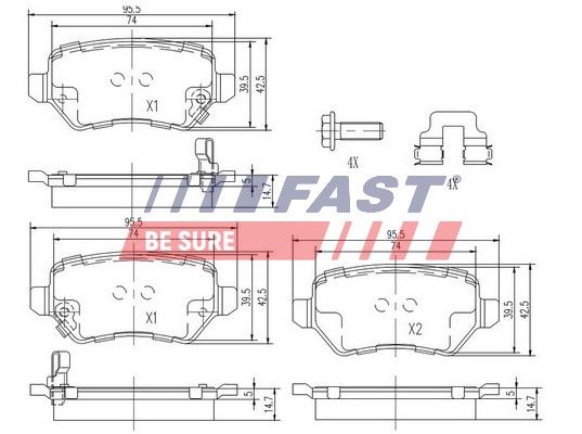 Комплект гальмівних накладок, дискове гальмо, Fast FT29524