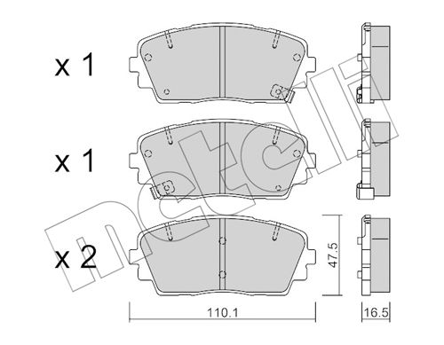 Комплект гальмівних накладок, дискове гальмо, Metelli 22-0941-0