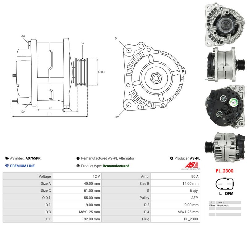 Generaator, AS-PL A0765PR